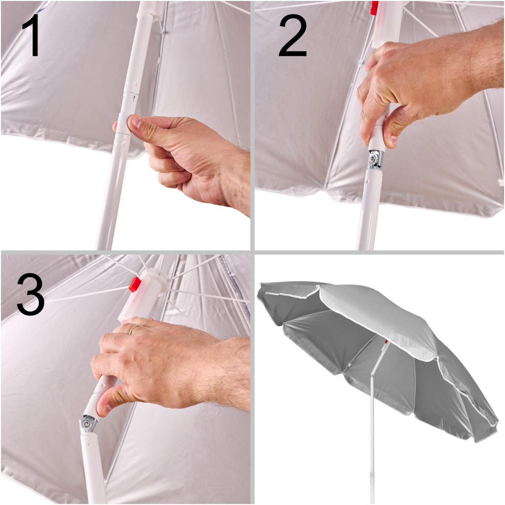 Plážový slunečník nastavitelný rozbitný UV skládací 150cm šedý KX3312_1