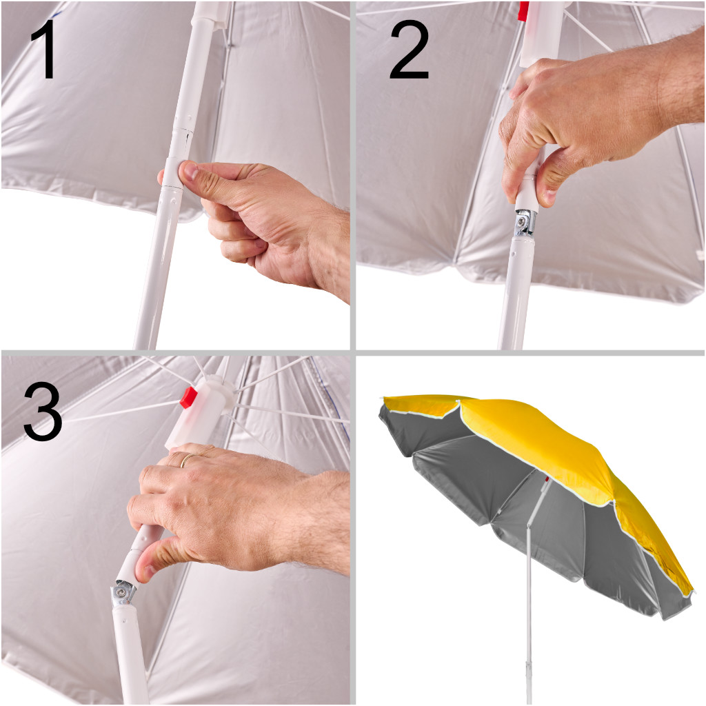Plážový slunečník nastavitelný rozbitný UV skládací 150cm žlutý KX3312_2