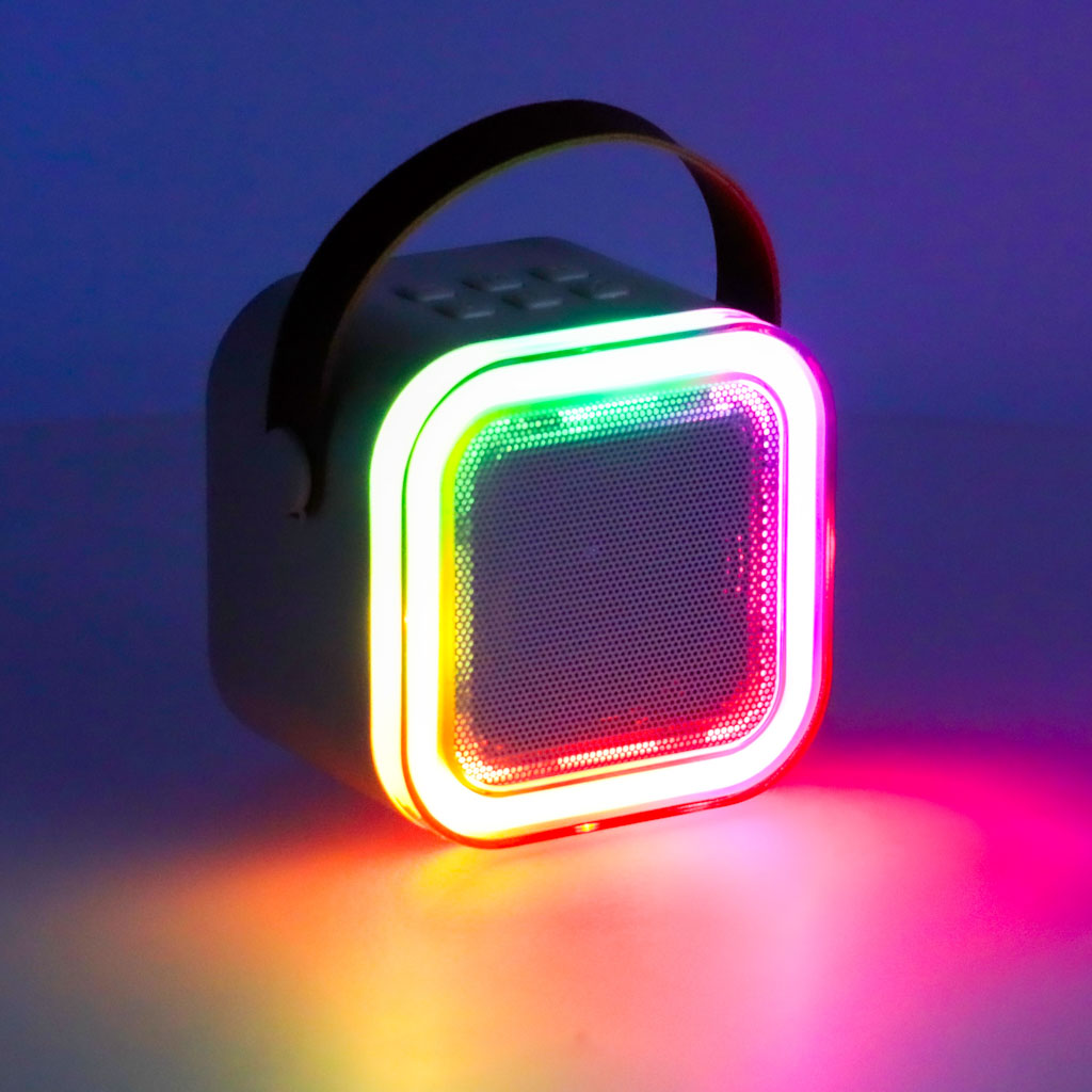 Karaoke set 2 mikrofony + přenosný reproduktor BLUETOOTH USB LED růžový KX3377