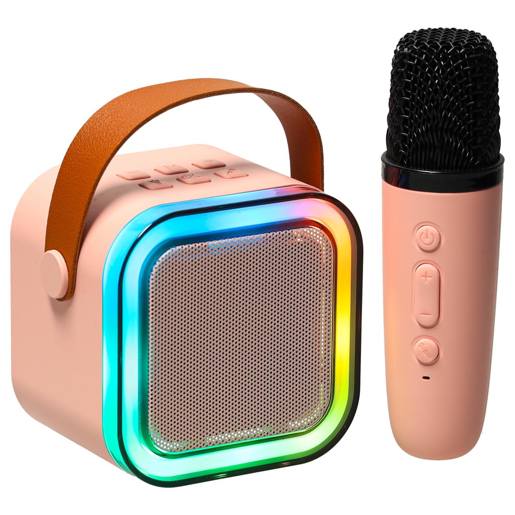 Karaoke reproduktor s mikrofonem růžový KX3379