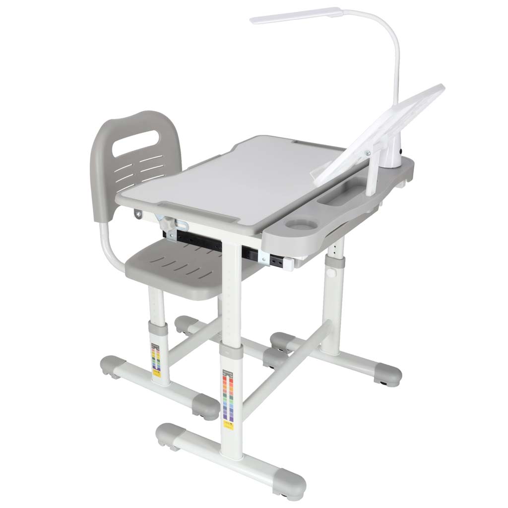 Dětský psací stůl se zásuvkou židle lampa šedá KX2974