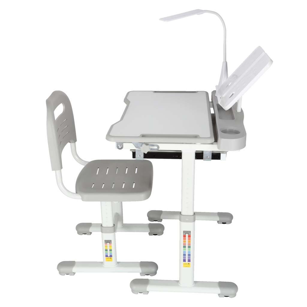 Dětský psací stůl se zásuvkou židle lampa šedá KX2974
