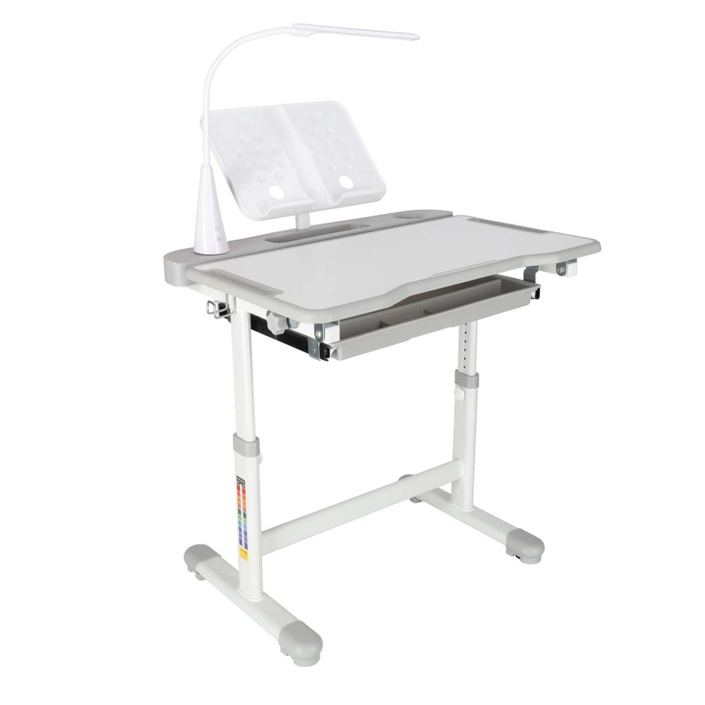 Dětský psací stůl se zásuvkou židle lampa šedá KX2974