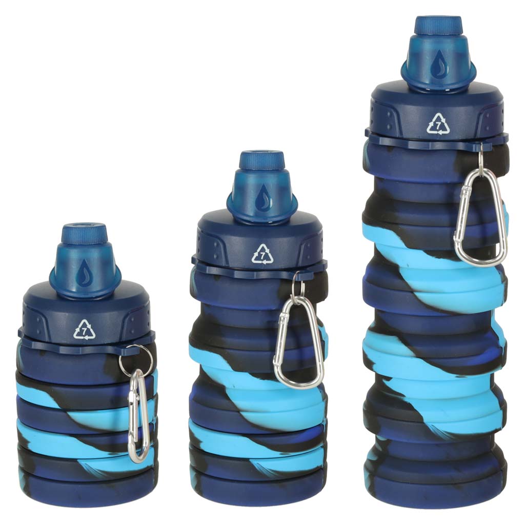 Láhev na vodu silikonová skládací láhev s rukojetí BPA FREE 500ml modrá KX3070_1