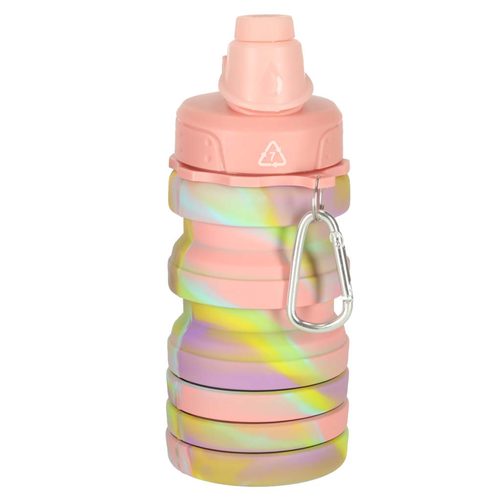 Láhev na vodu bidon silikonová skládací s rukojetí sportovní 500ml duhová KX3070