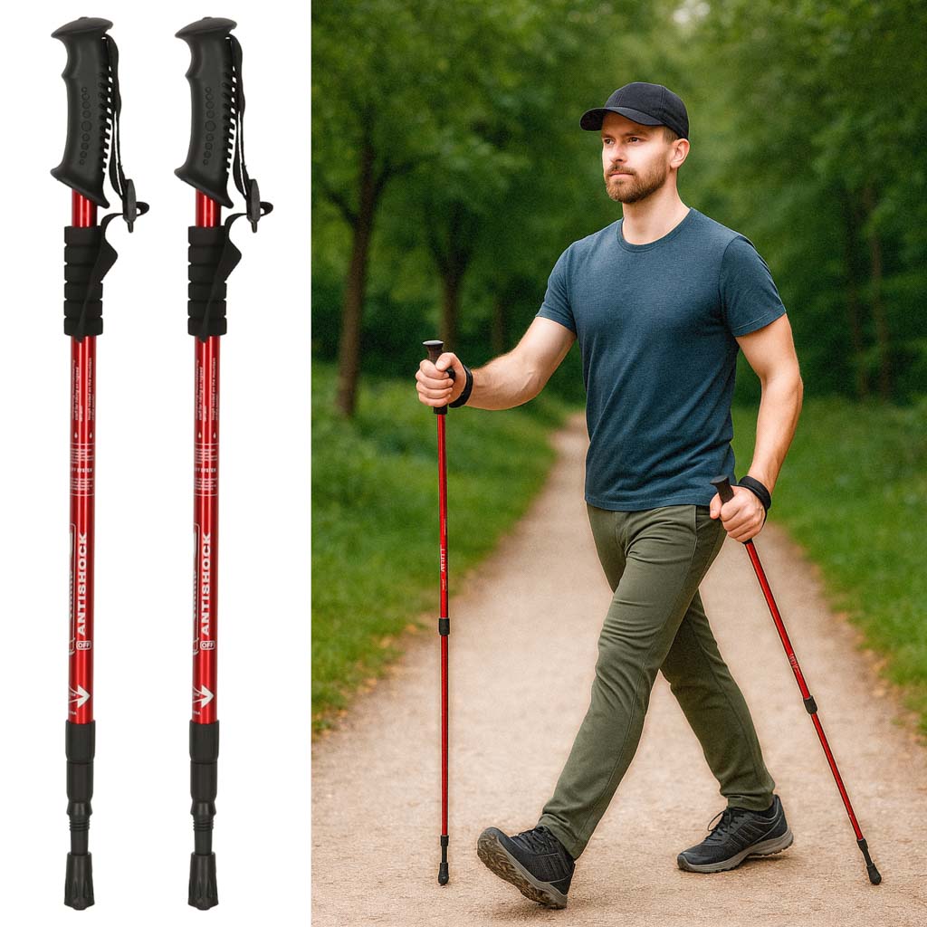 Nordic walking hole skládací 2 kusy červené KX3085_1