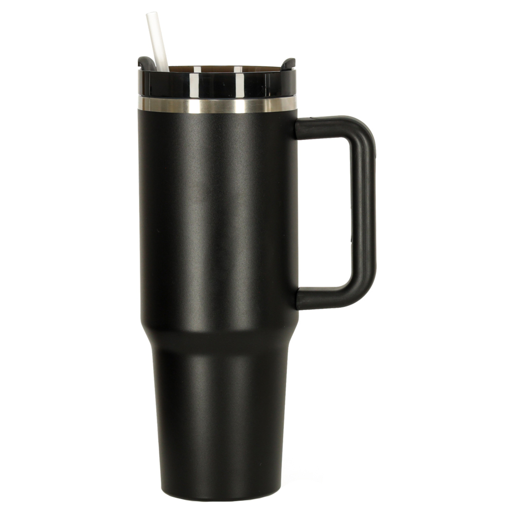 Termohrnek s brčkem a uchem termoska 1200ml černý KX3032