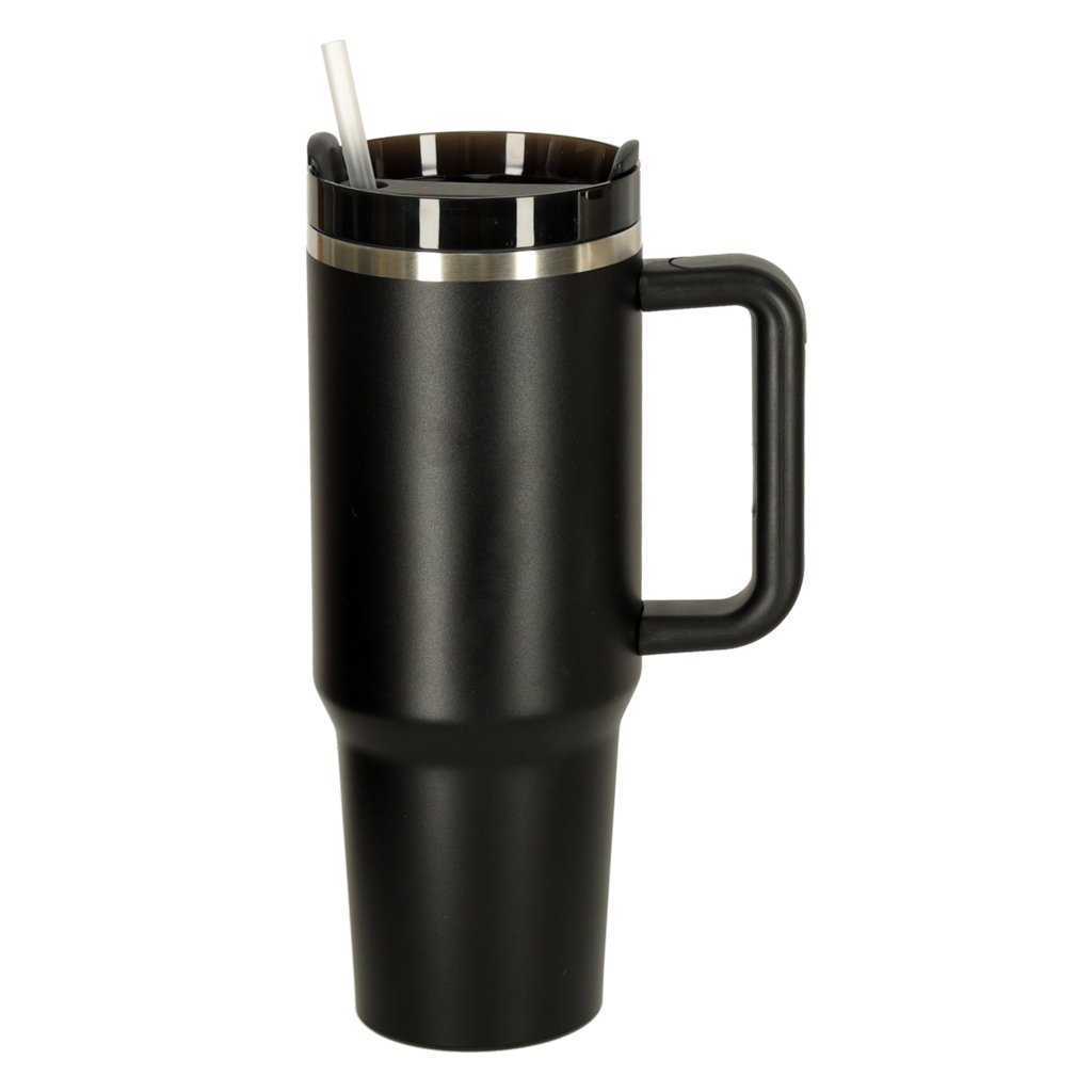 Termohrnek s brčkem a uchem termoska 1200ml černý KX3032