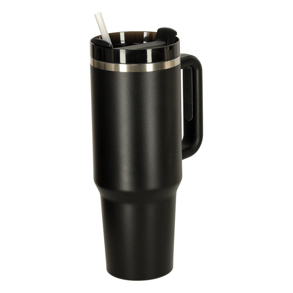 Termohrnek s brčkem a uchem termoska 1200ml černý KX3032