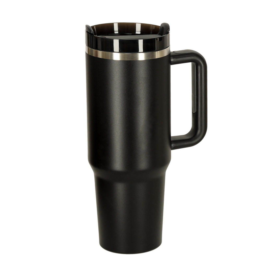 Termohrnek s brčkem a uchem termoska 1200ml černý KX3032