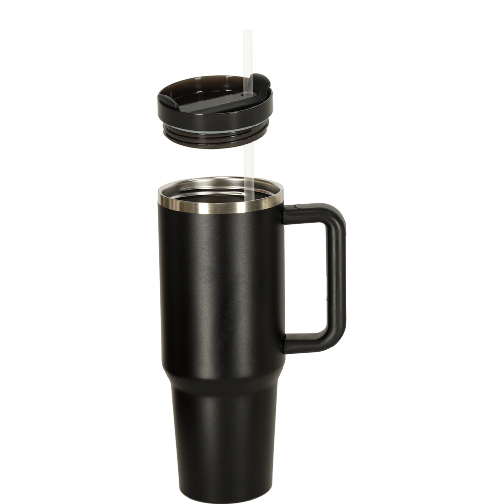 Termohrnek s brčkem a uchem termoska 1200ml černý KX3032