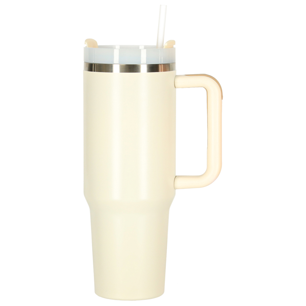 Termohrnek s brčkem a rukojetí termoska 1200ml krémová KX3032_2