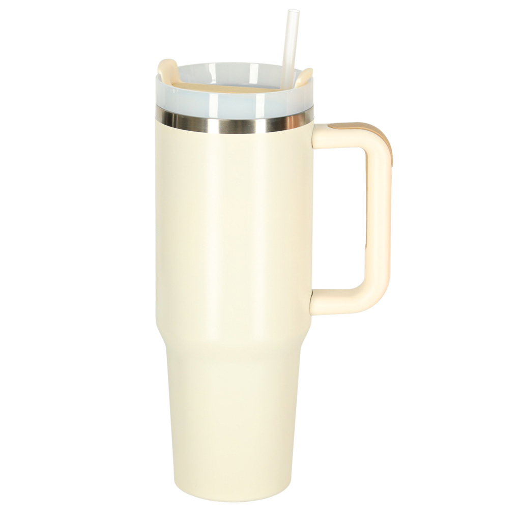 Termohrnek s brčkem a rukojetí termoska 1200ml krémová KX3032_2