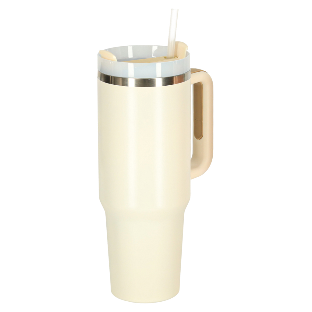 Termohrnek s brčkem a rukojetí termoska 1200ml krémová KX3032_2