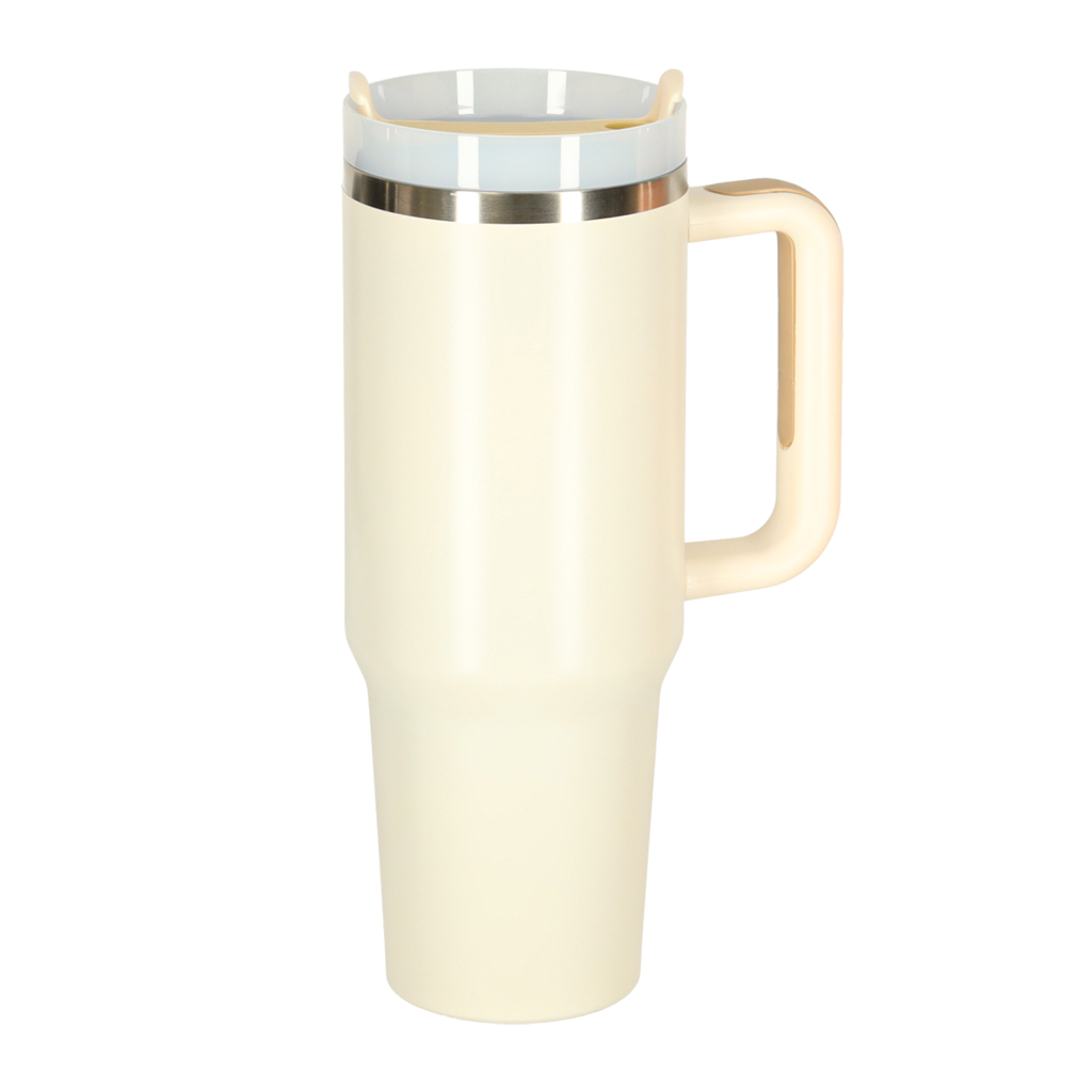 Termohrnek s brčkem a rukojetí termoska 1200ml krémová KX3032_2