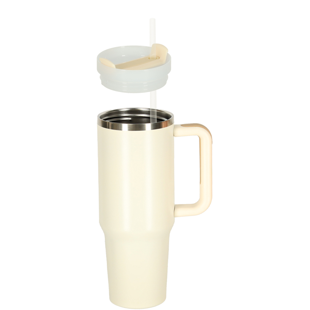 Termohrnek s brčkem a rukojetí termoska 1200ml krémová KX3032_2