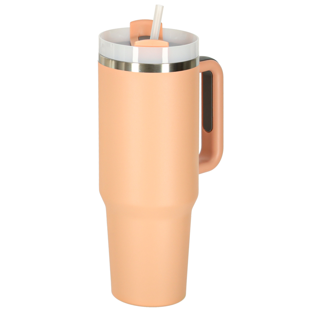 Termohrnek s brčkem a rukojetí termoska 1200ml pudrově růžový KX3032_1