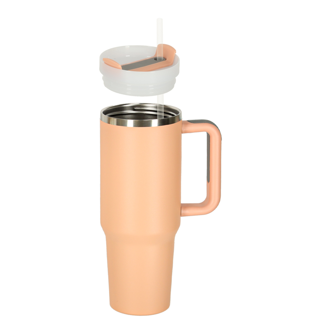 Termohrnek s brčkem a rukojetí termoska 1200ml pudrově růžový KX3032_1