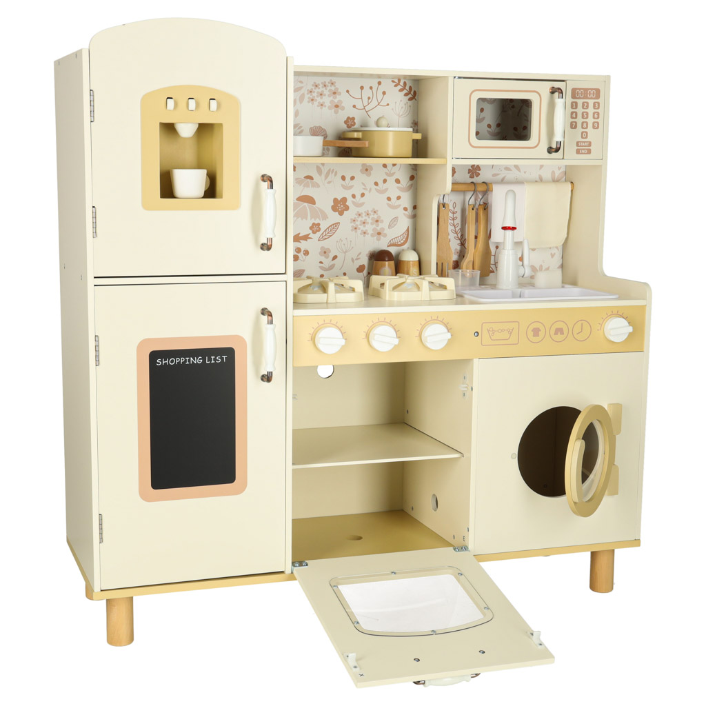 Dětská dřevěná kuchyňská vodovodní baterie se zvuky světel 90 cm KX3052