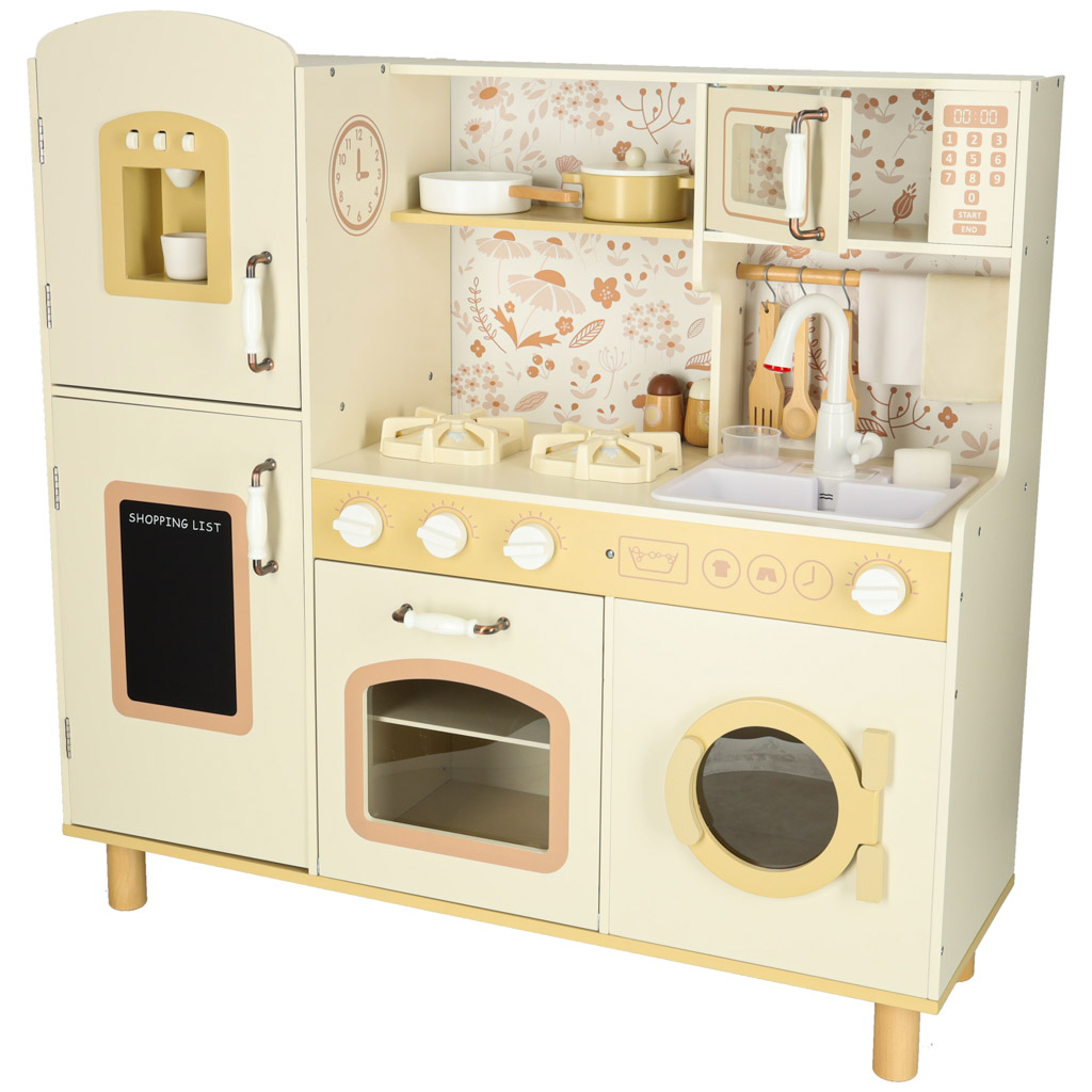 Dětská dřevěná kuchyňská vodovodní baterie se zvuky světel 90 cm KX3052