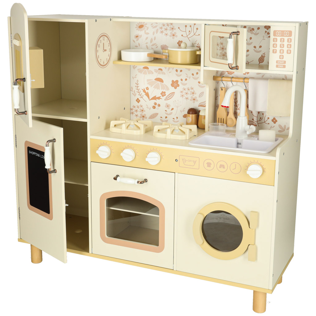 Dětská dřevěná kuchyňská vodovodní baterie se zvuky světel 90 cm KX3052