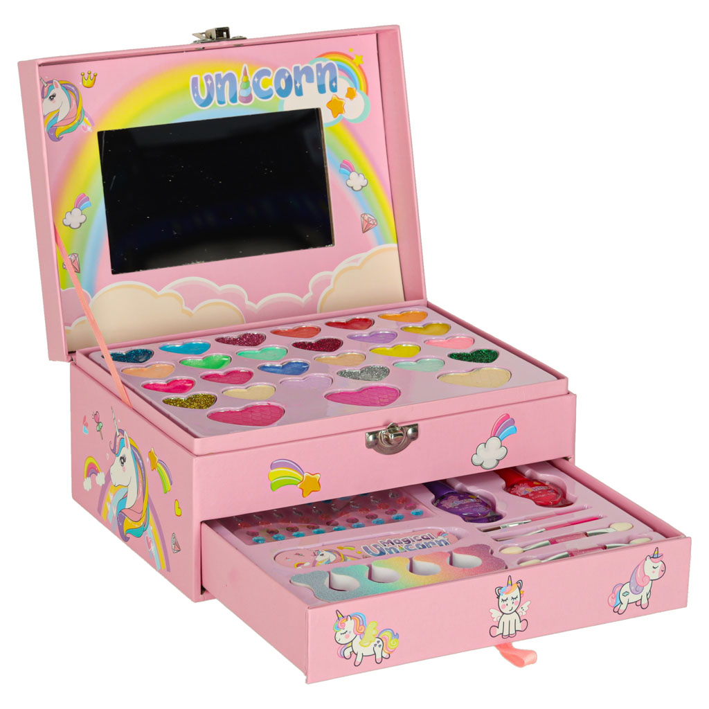 Sada na líčení a nehty make-up kosmetika stíny laky zásuvky jednorožec KX3192