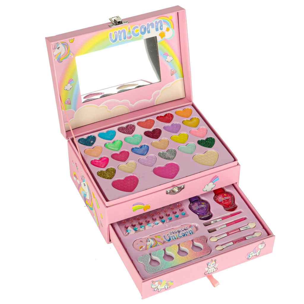 Sada na líčení a nehty make-up kosmetika stíny laky zásuvky jednorožec KX3192
