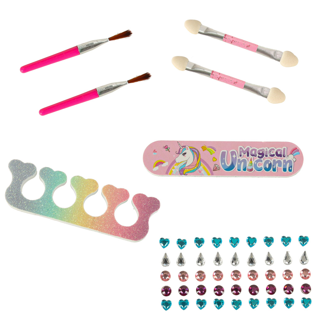 Sada na líčení a nehty make-up kosmetika stíny laky zásuvky jednorožec KX3192