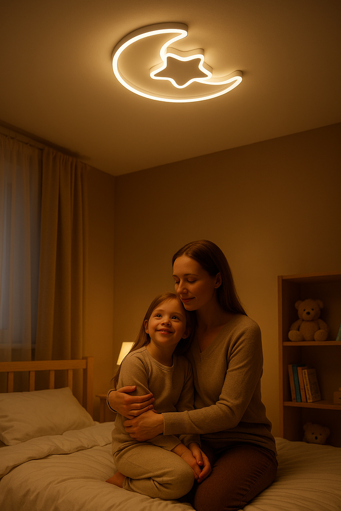 Stropní LED svítidlo do dětského pokoje stmívatelné LUMELA + dálkové ovládání měsíční bílá KX3175