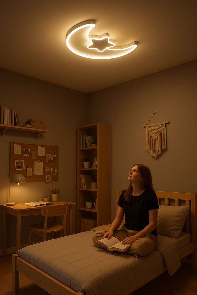 Stropní LED svítidlo do dětského pokoje stmívatelné LUMELA + dálkové ovládání měsíční bílá KX3175