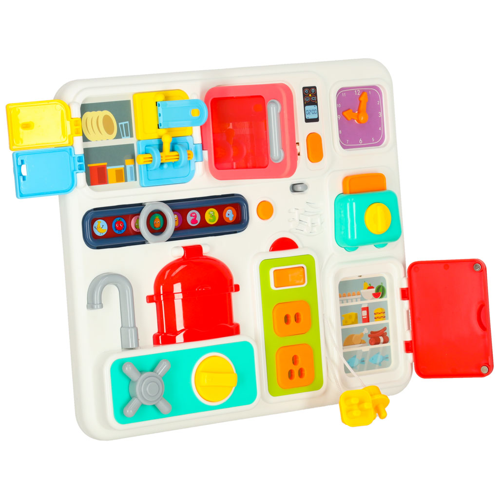 Smyslová manipulační deska montessori kuchyňské hodiny světlo zvuk KX3202
