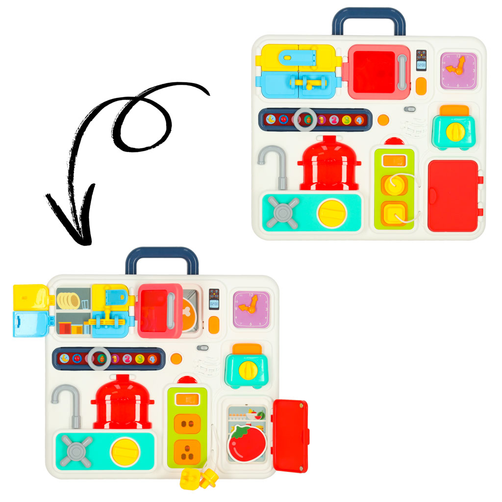 Smyslová manipulační deska montessori kuchyňské hodiny světlo zvuk KX3202