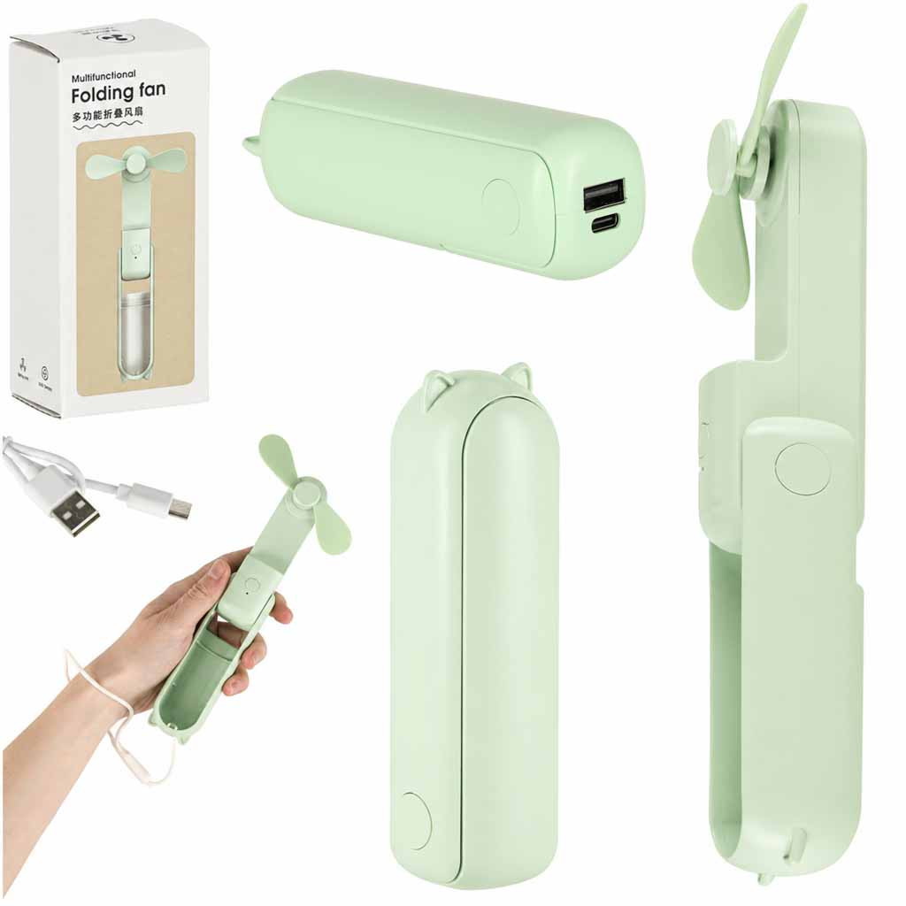 Wiatrak biurkowy wentylator mini ręczny składany wiatraczek przenośny USB zielony