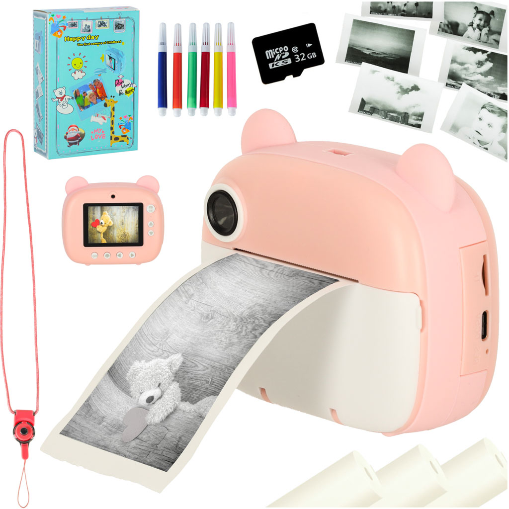 Dětský instantní fotoaparát medvídek růžový KX3573_1