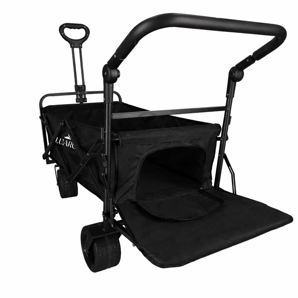 Plážový přepravní vozík LUARO skládací se stříškou a sítí černý KX2841_1
