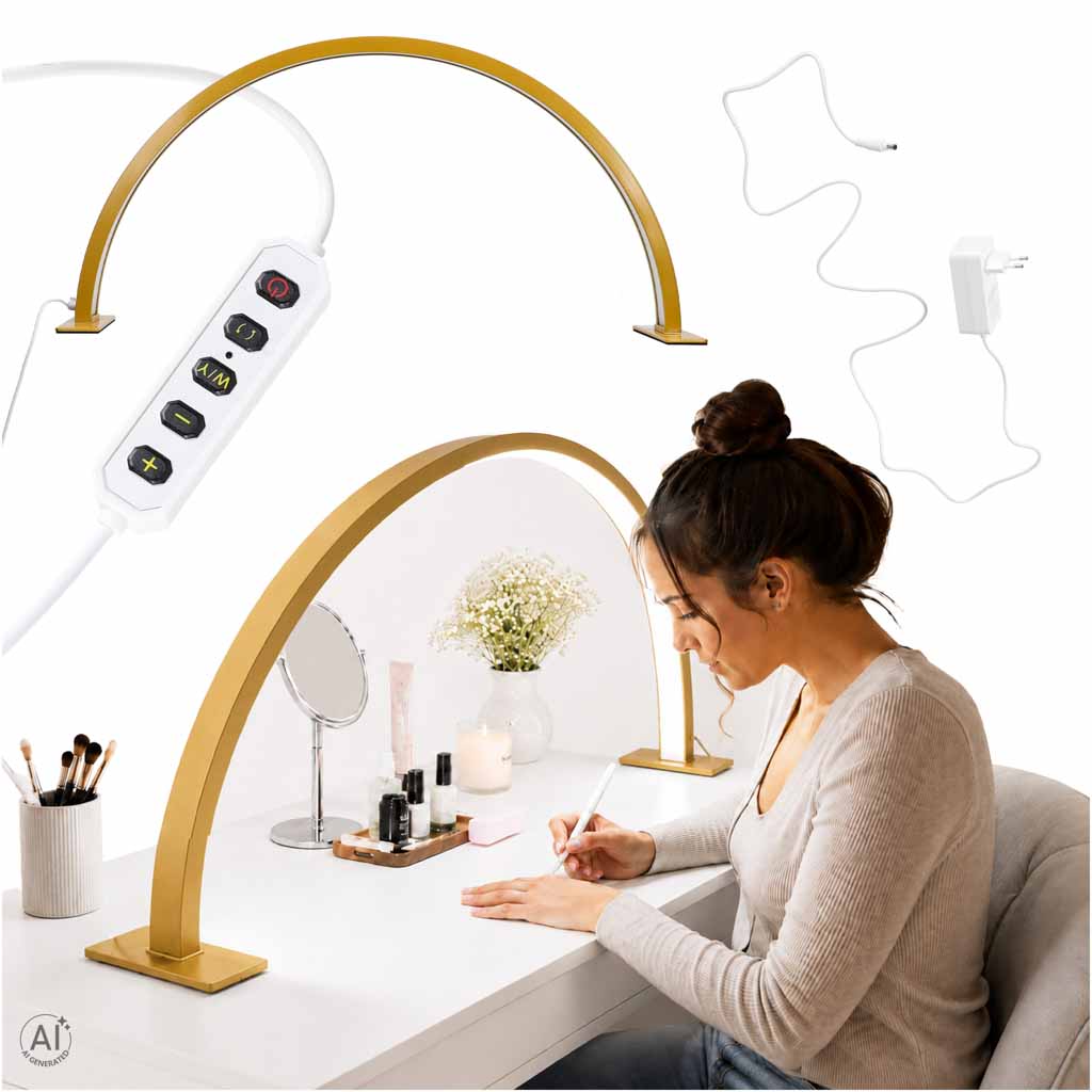 Lampa kosmetyczna LED bezcieniowa biurkowa do manicure paznokci łuk złota