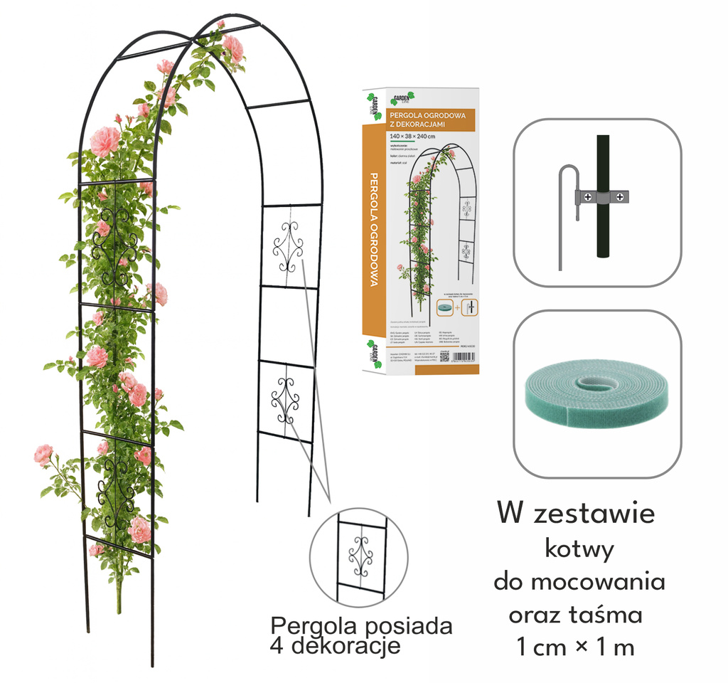 Zahradní pergola kovový oblouk držák pro růže květiny popínavé 240cm zelená KX3303_2