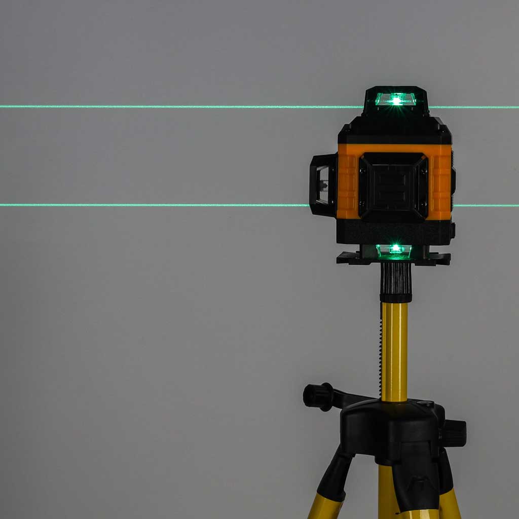 Laserová vodováha 360° 4D, křížový laser s 16 paprsky, stativ, držák, sada KX2677